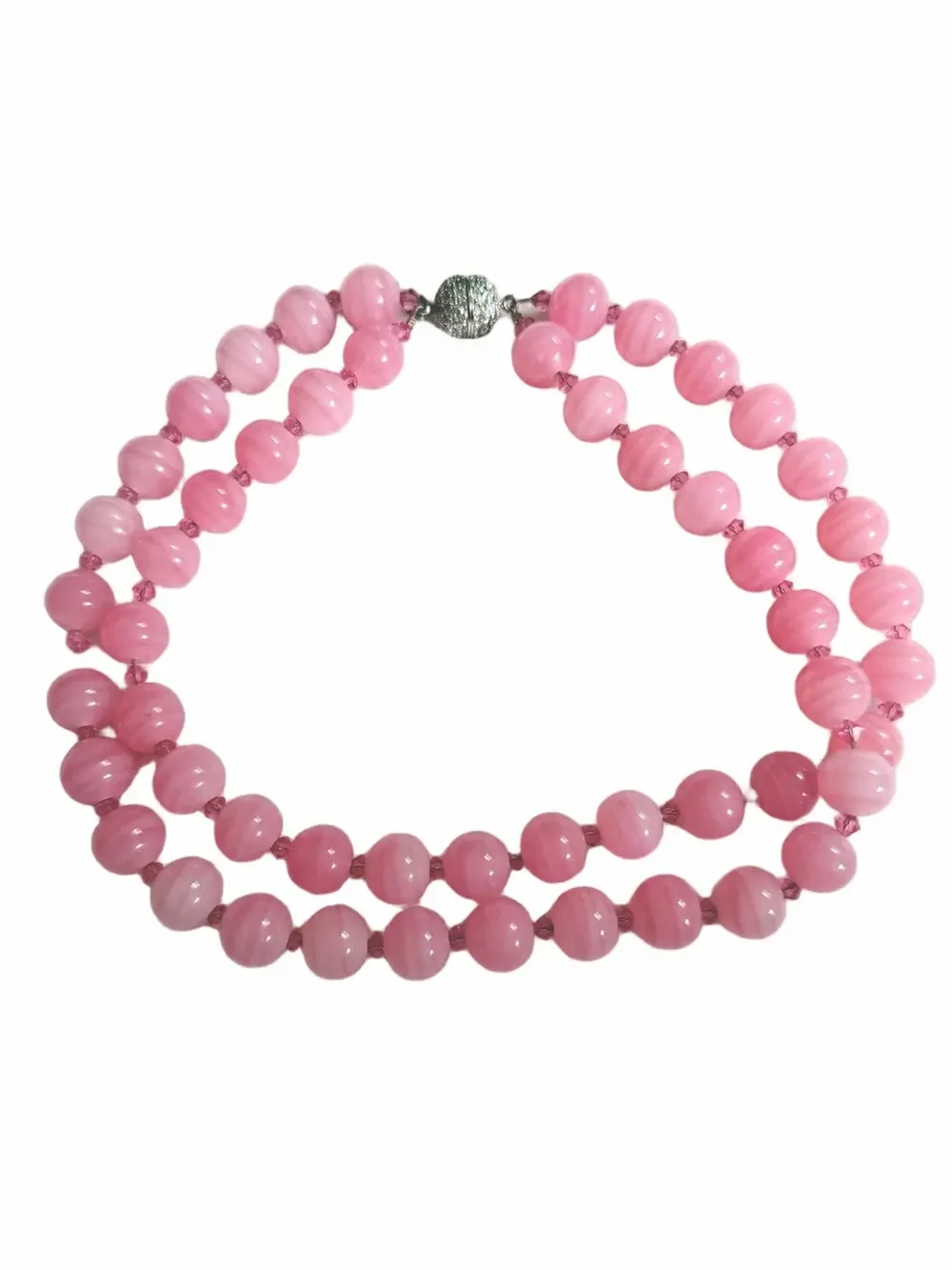 KEP Designs Double Strand Pink Beads Choker Necklace Rhinestone Screw Clasp